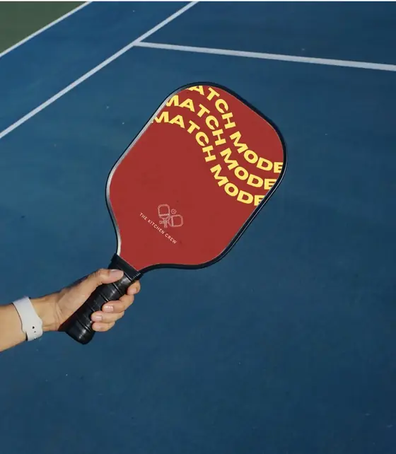 Custom red pickleball paddle with repeating Match Mode type